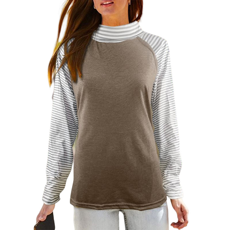 Paneled Long Sleeves Stacked Collar Striped Sweatshirt