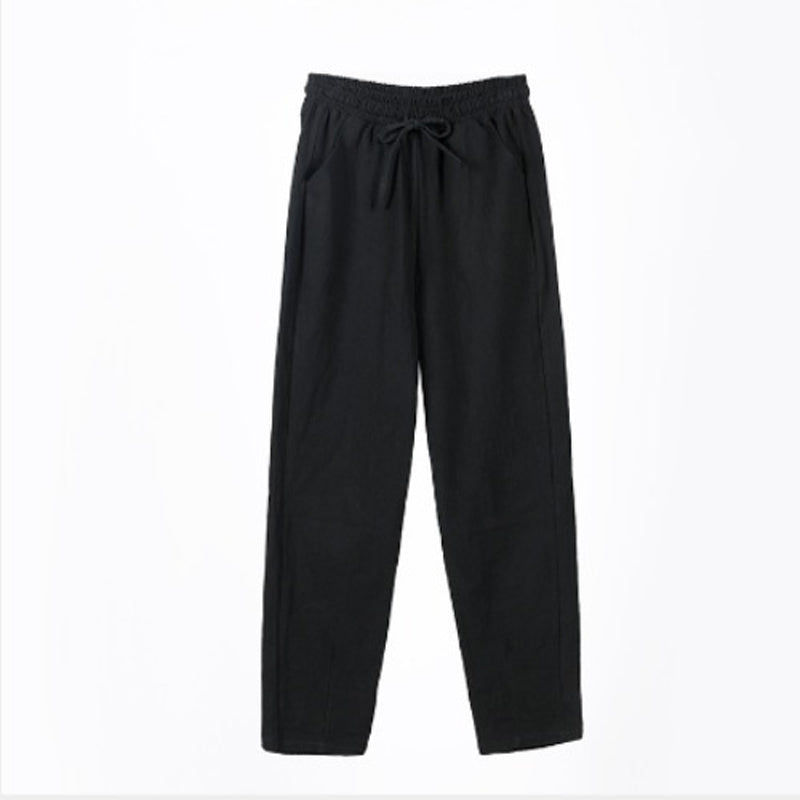 Women's Casual Cotton And Linen Elastic Waist Straight Pants