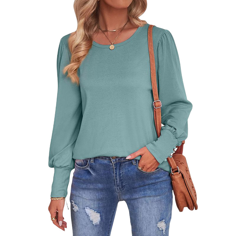 Puff Sleeve Crew Neck Loose Casual T-Shirt