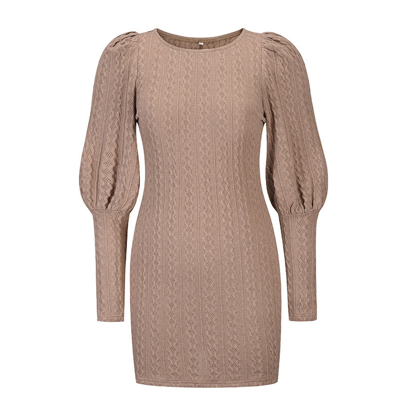 Knitted Long Sleeve Short Dress