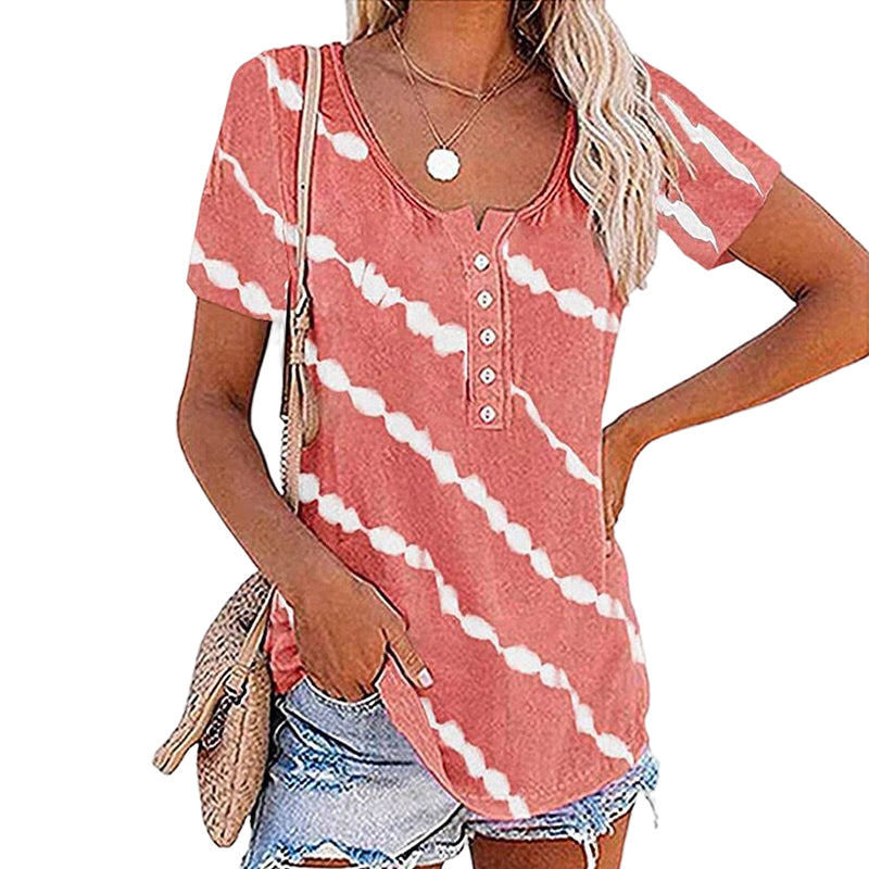 Diagonal Stripe Button Short Sleeves