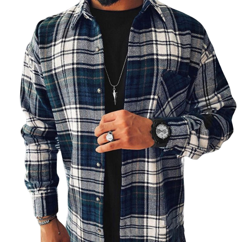 Wool Lapel Single-Breasted Plaid Shirt Jacket