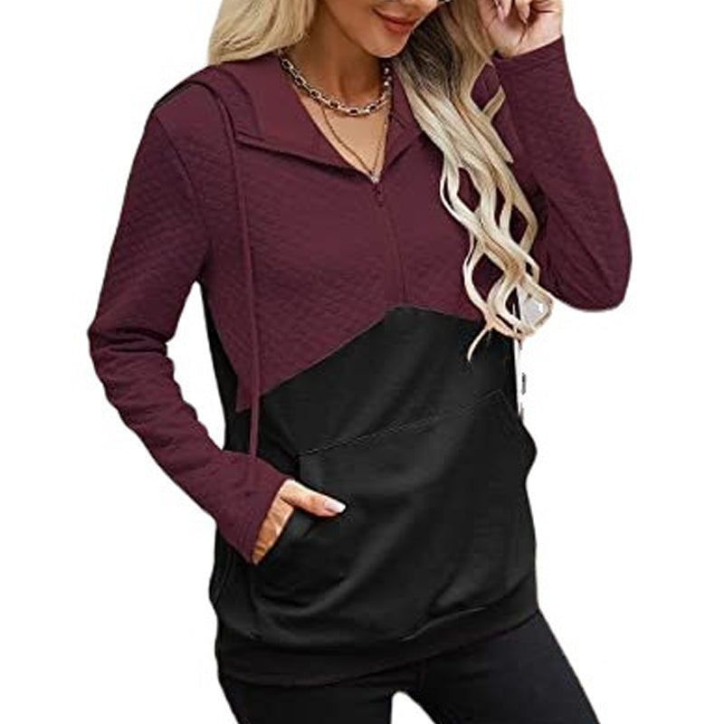 Hooded Zip-panel Contrast Pocket Sweatshirt
