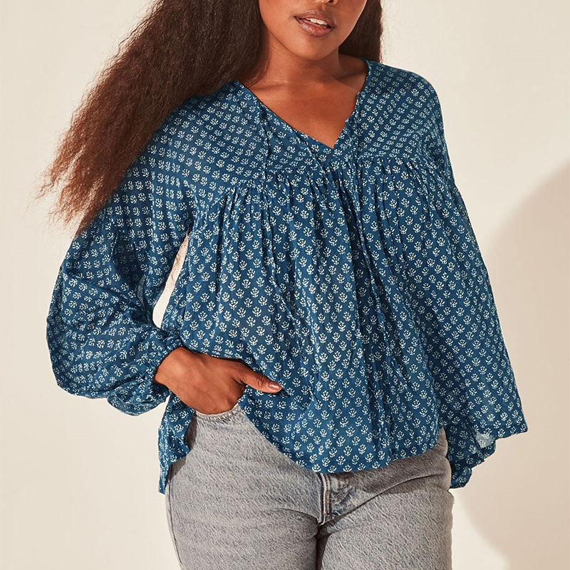 Lantern Long Sleeve Floral Chiffon Shirt
