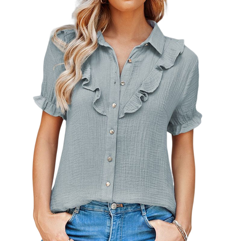 Ruffled Single-breasted Lapel Collar Shirt