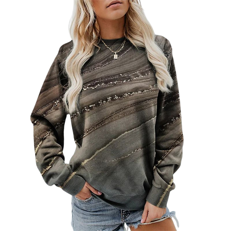 Geometric Loose Print Long Sleeve Crew Neck Sweatshirt