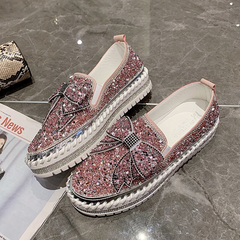 Thick Botton Casual Ladies Crystal Shoes