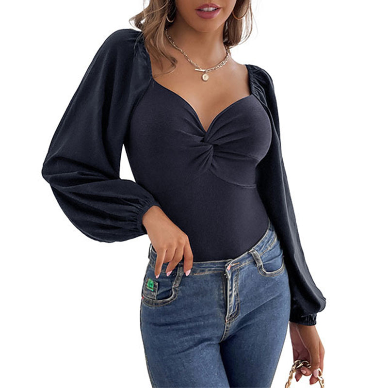 Women's Deep V Neck Long Sleeve Bodysuit