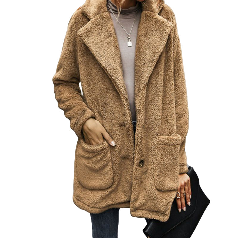 Thickened Plush Coat With Lapels