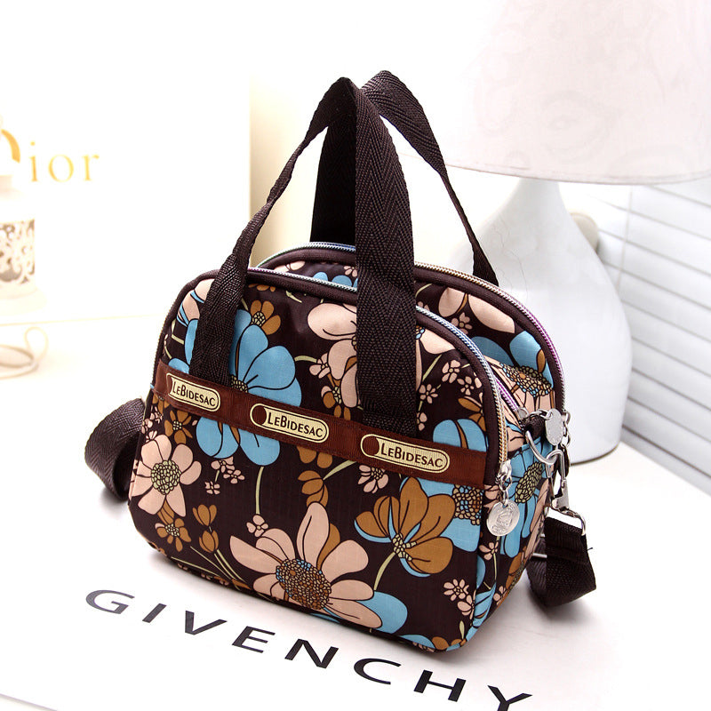 NYLON SHOULDER BAG WITH FLORAL PRINT
