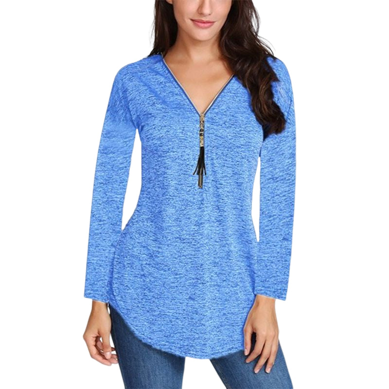 Fringed Zip Long Sleeve T-Shirt