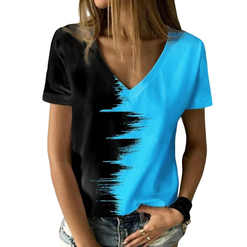 Digital Print V-Neck T-Shirt