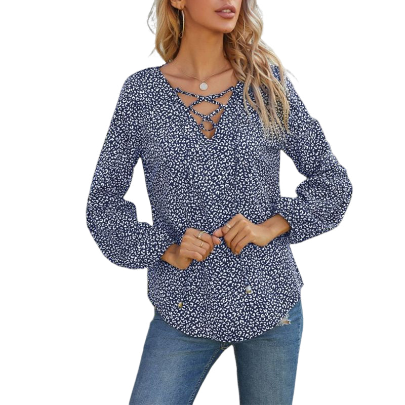 Leopard V-Neck Loose Shirt