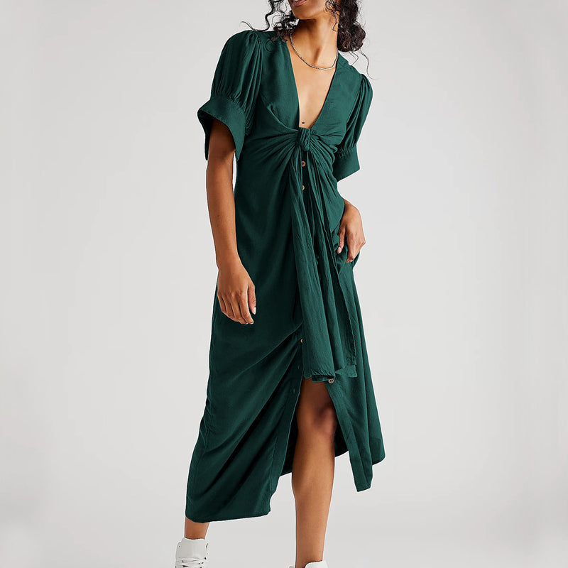 Tie Short Sleeve Loose Dress