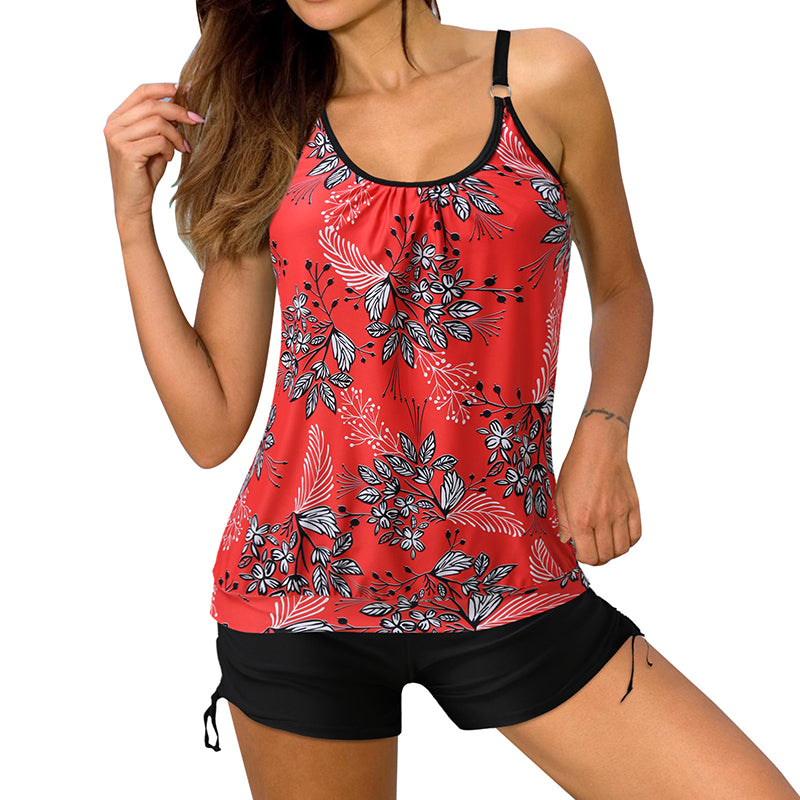 Conservative Print Two-Piece Boxer Swimsuit