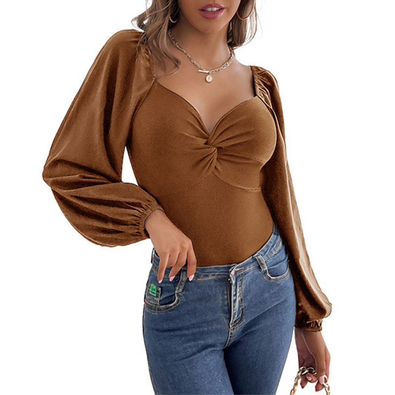Women's Deep V Neck Long Sleeve Bodysuit