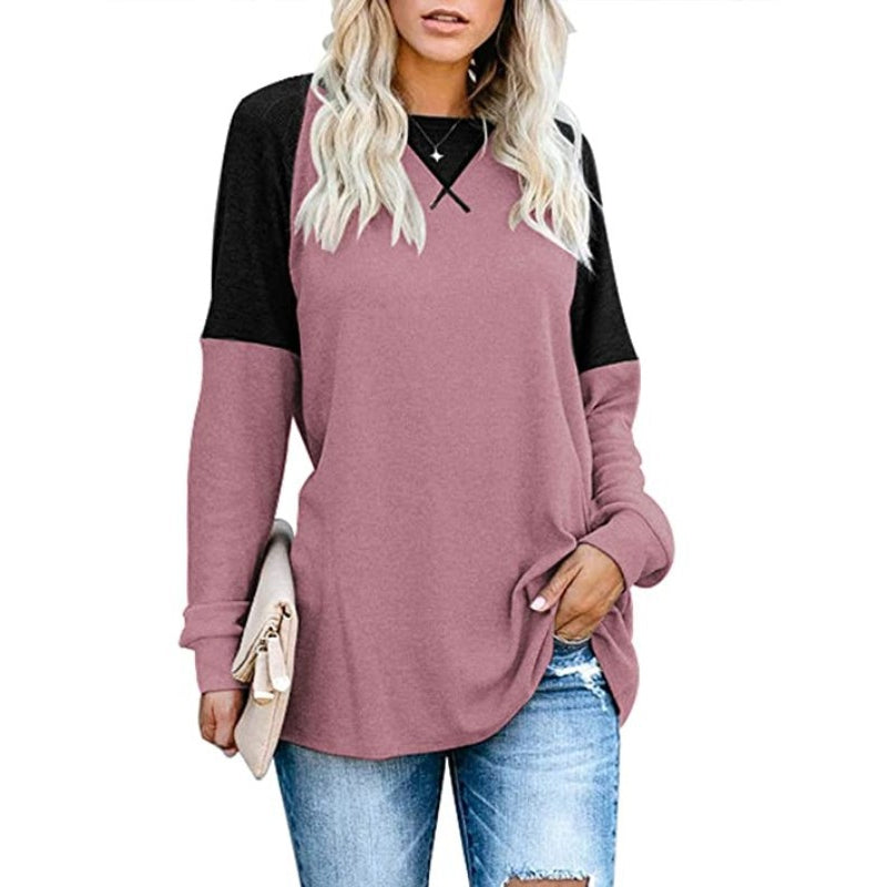 Round Neck Long Sleeve Color Block T-Shirt