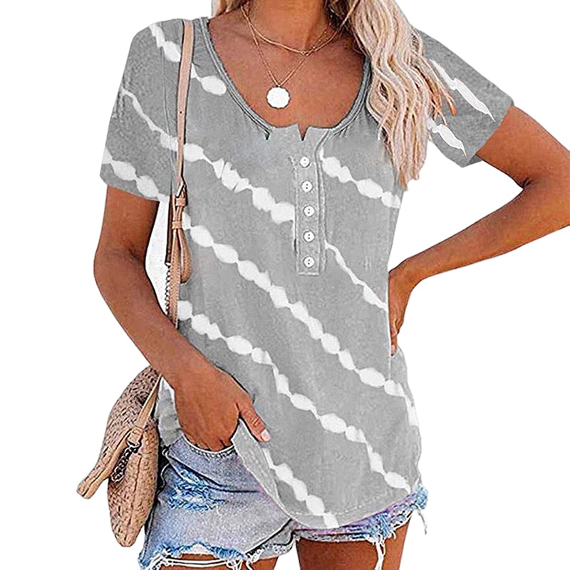Diagonal Stripe Button Short Sleeves