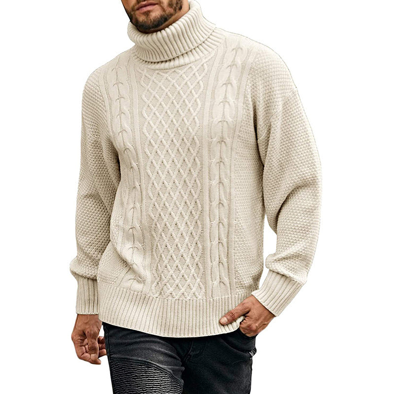 Men's Solid Long-sleeved Knit Turtleneck Sweater