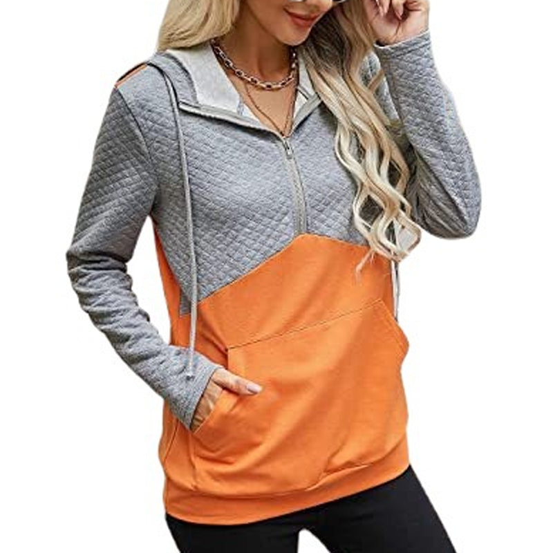 Hooded Zip-panel Contrast Pocket Sweatshirt