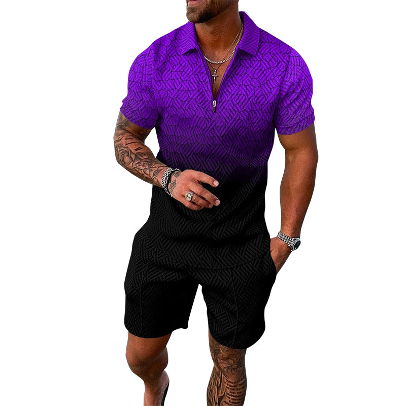 Men's Casual Printed Polo Suit