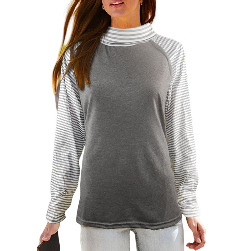 Paneled Long Sleeves Stacked Collar Striped Sweatshirt