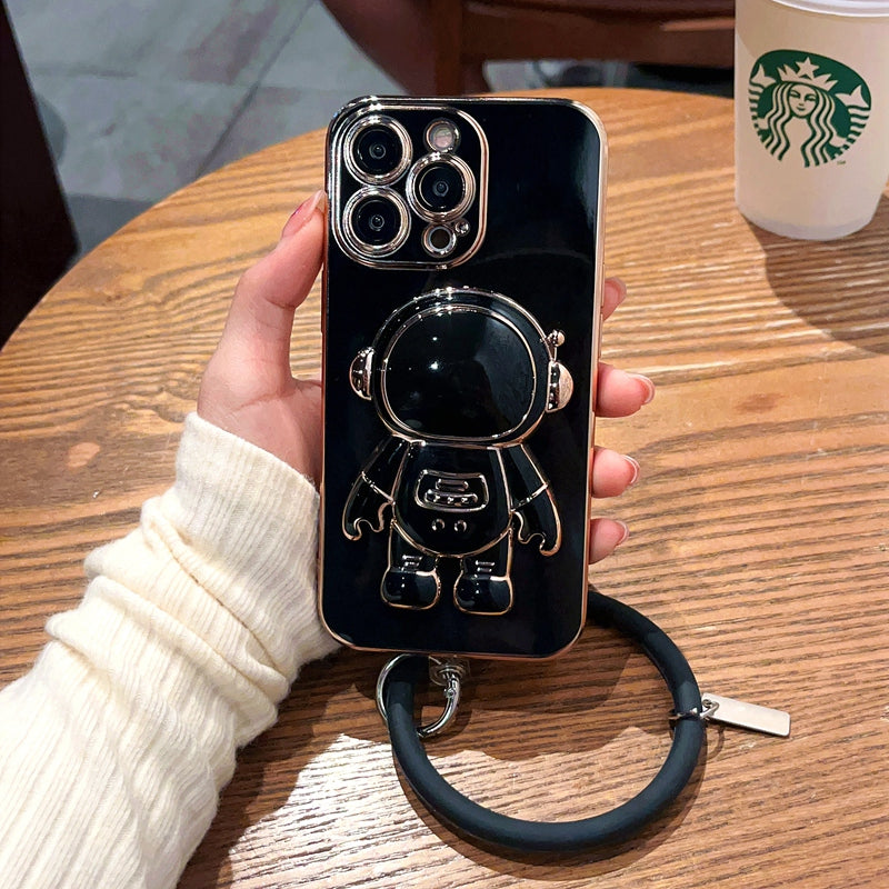 6D Plating Astronaut Stand Phone Case With Pendant