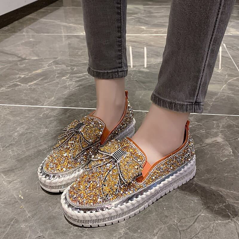 Thick Botton Casual Ladies Crystal Shoes