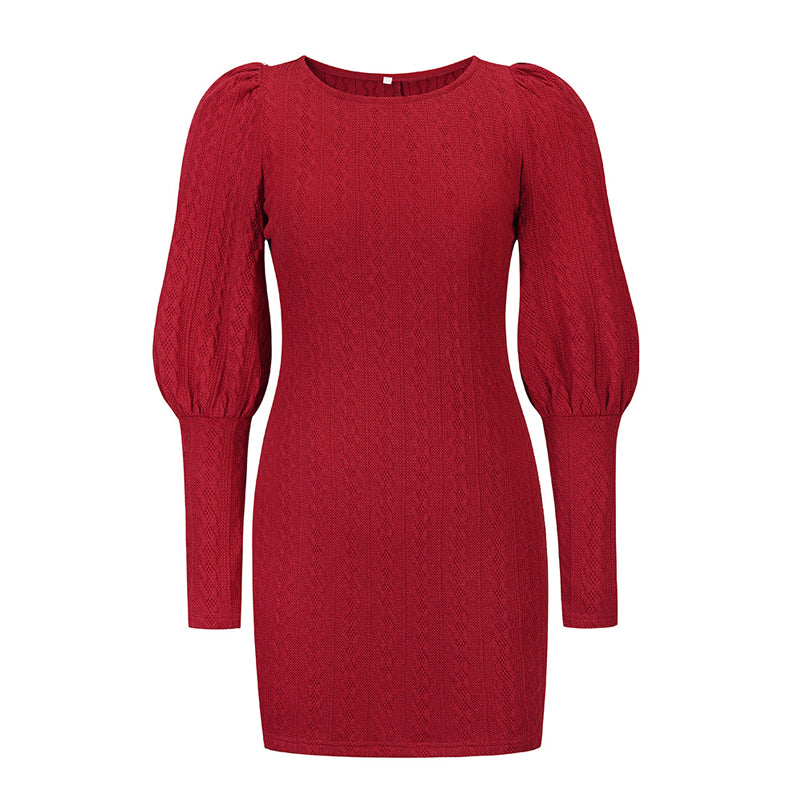 Knitted Long Sleeve Short Dress