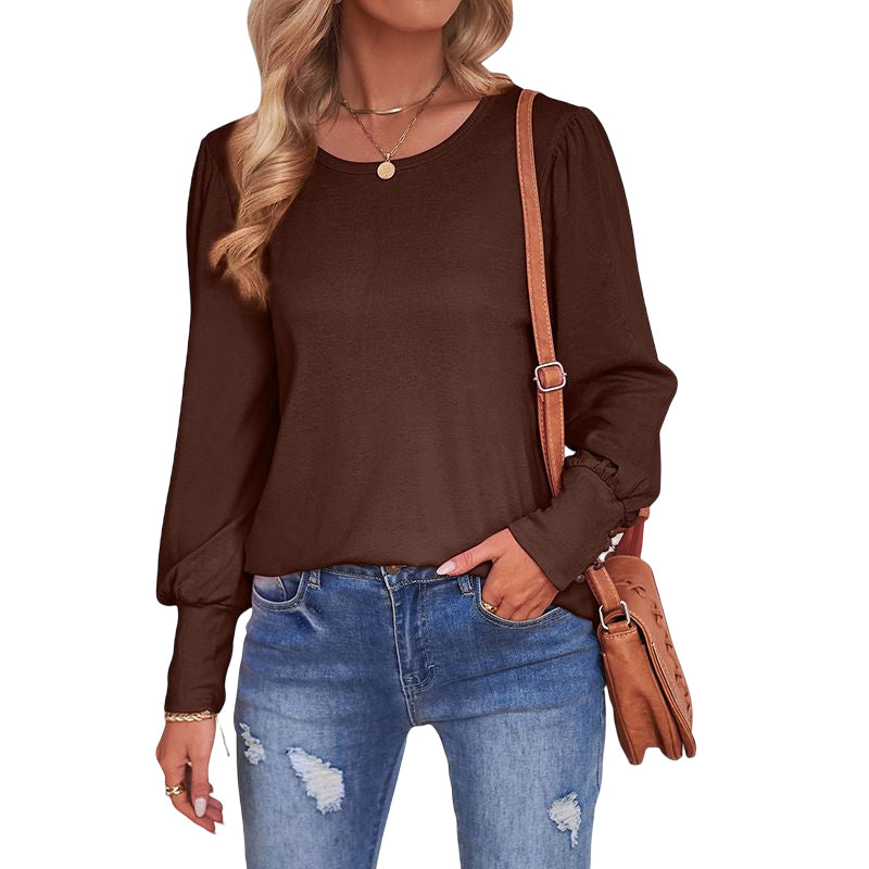 Puff Sleeve Crew Neck Loose Casual T-Shirt