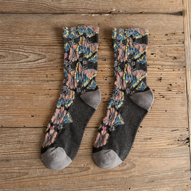 Embossed Floral Mid-calf Socks