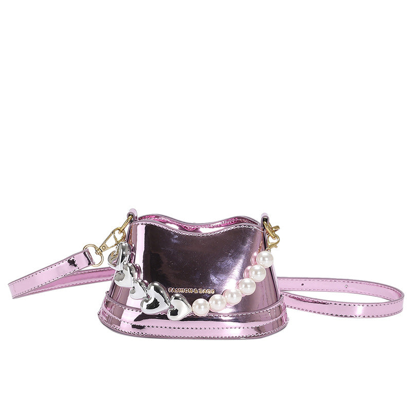 Mirror Laser Diagonal Pearl Handbag