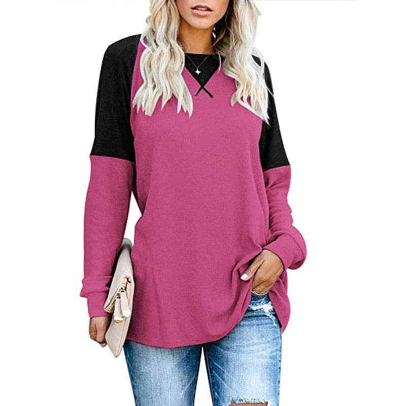 Round Neck Long Sleeve Color Block T-Shirt