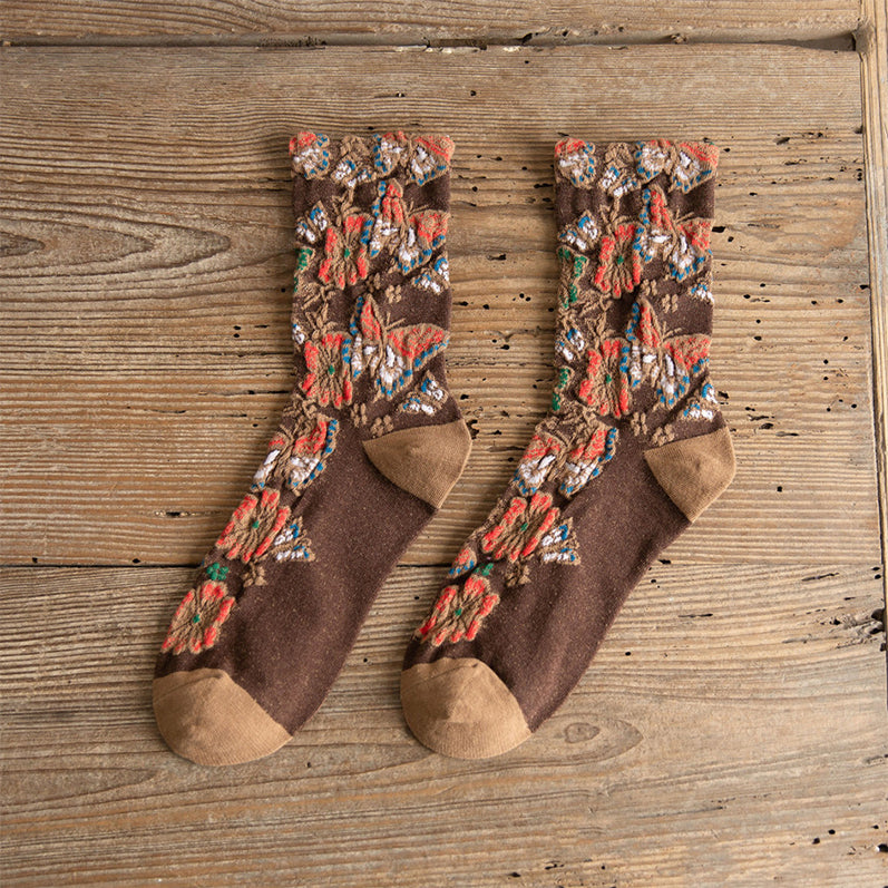 Embossed Floral Mid-calf Socks