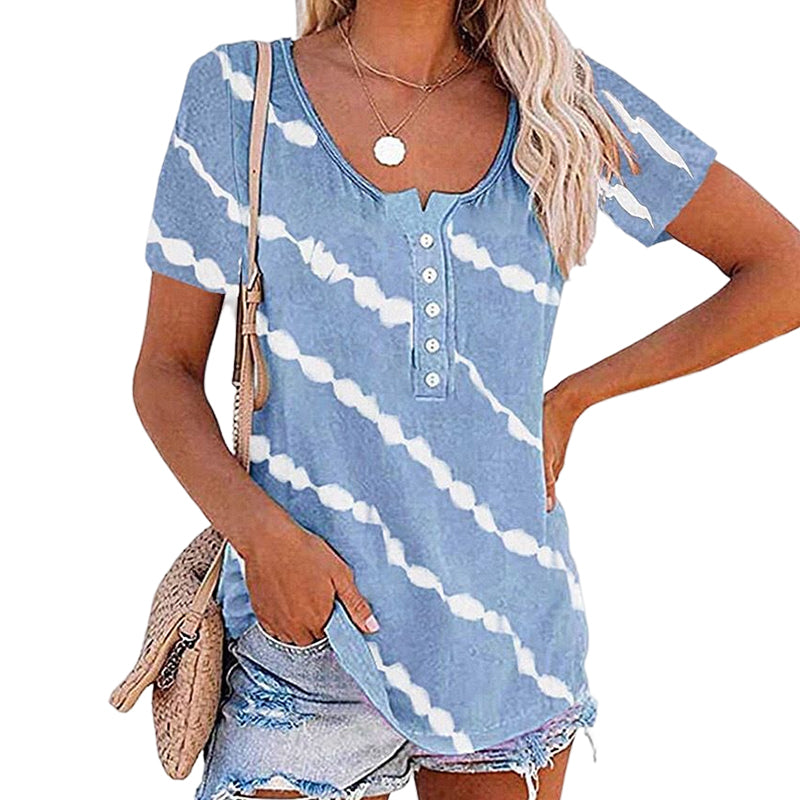 Diagonal Stripe Button Short Sleeves