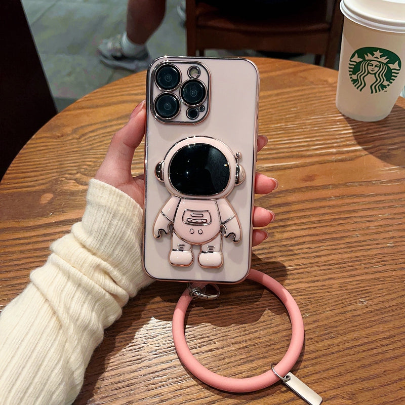 6D Plating Astronaut Stand Phone Case With Pendant