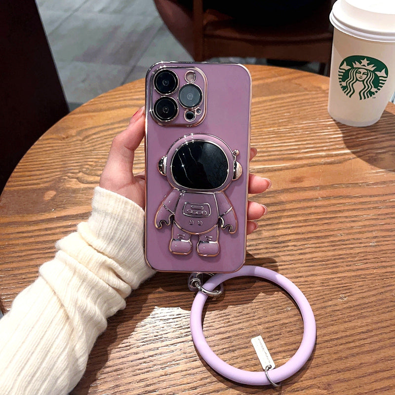 6D Plating Astronaut Stand Phone Case With Pendant