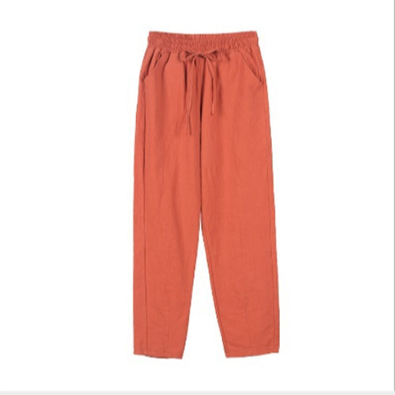 Women's Casual Cotton And Linen Elastic Waist Straight Pants