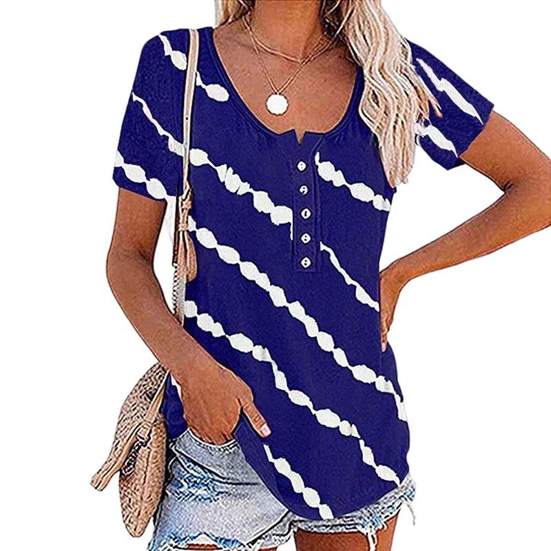 Diagonal Stripe Button Short Sleeves