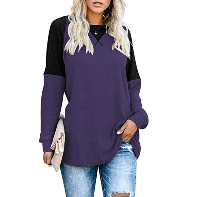 Round Neck Long Sleeve Color Block T-Shirt