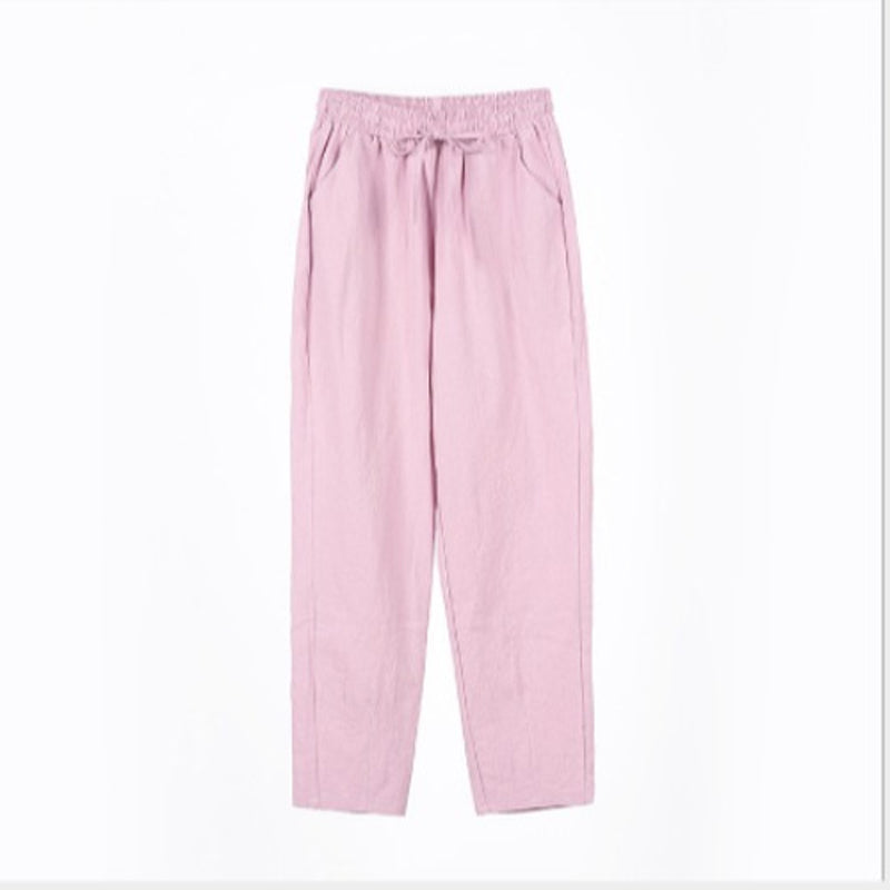 Women's Casual Cotton And Linen Elastic Waist Straight Pants