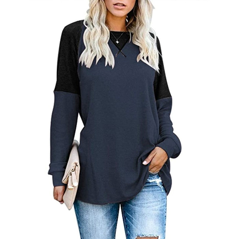 Round Neck Long Sleeve Color Block T-Shirt