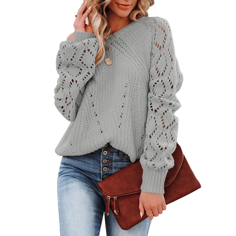 Women's Solid Color Loose Crew Neck Sweater