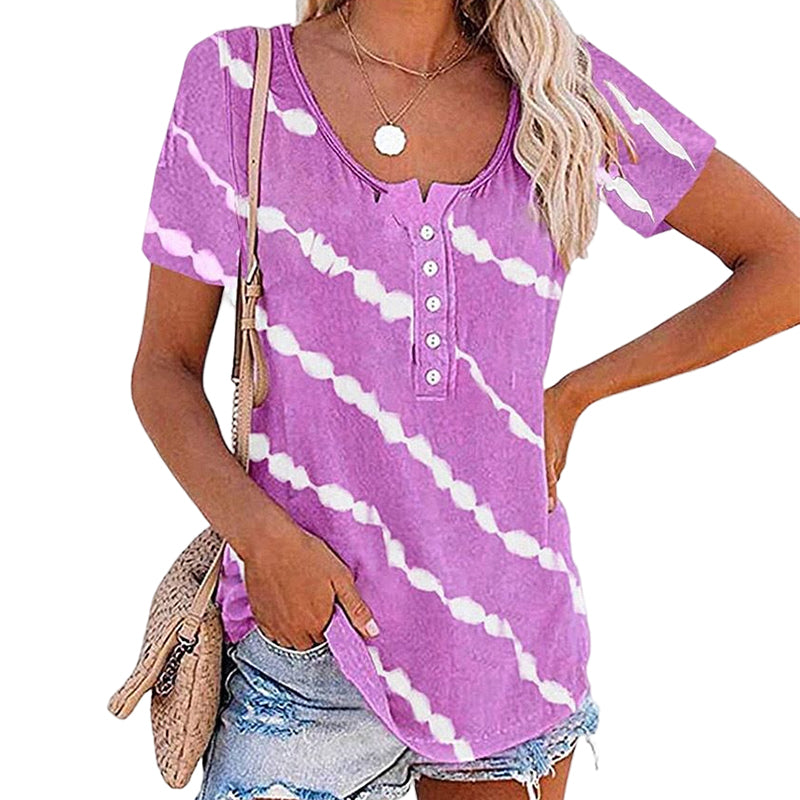 Diagonal Stripe Button Short Sleeves