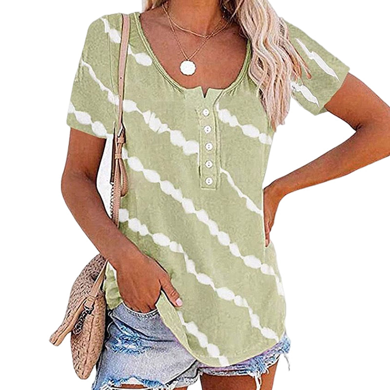 Diagonal Stripe Button Short Sleeves