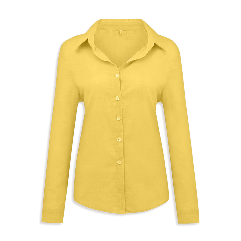 Solid Color Casual Loose Long Sleeve Linen Shirt