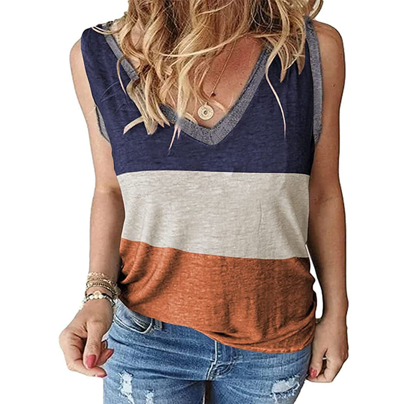 Women's Summer V-neck Sleeveless Stitching Vest