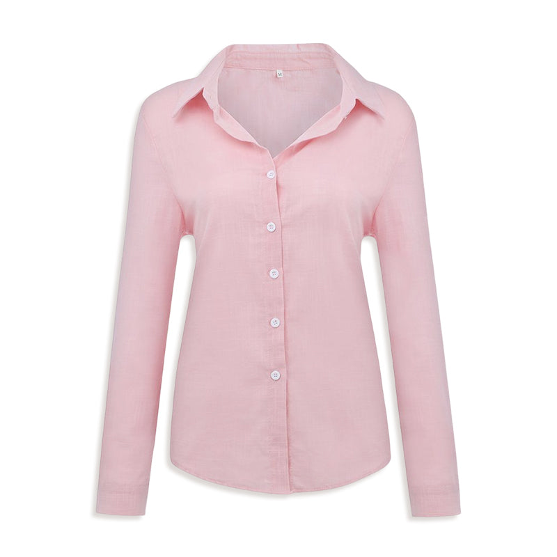 Solid Color Casual Loose Long Sleeve Linen Shirt