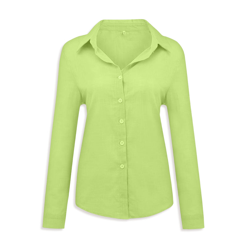 Solid Color Casual Loose Long Sleeve Linen Shirt